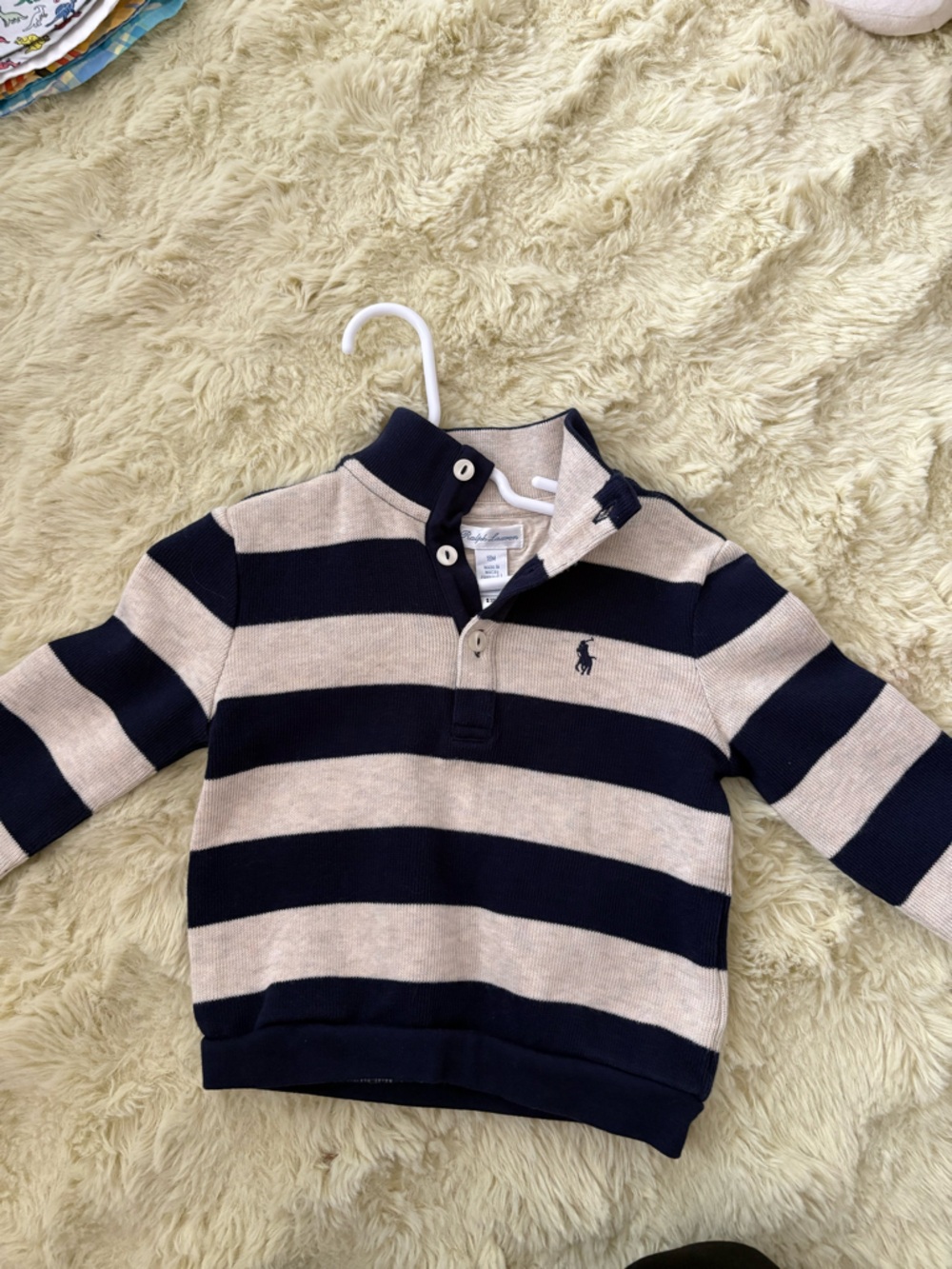 Ralph Lauren Navy and Beige Striped Polo Cardigan